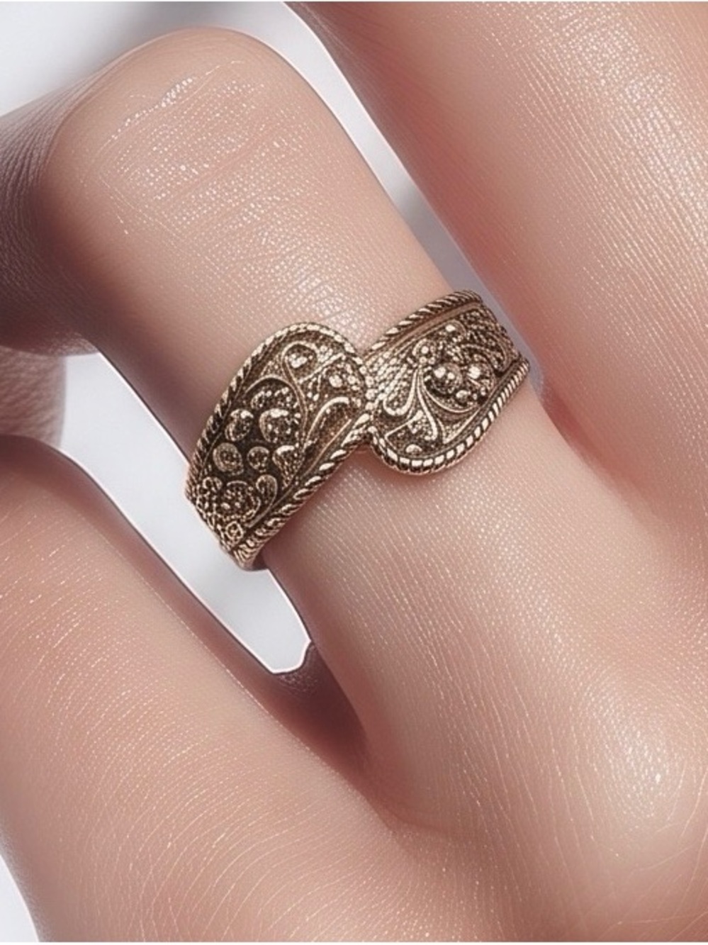 2393-39 Sterling Silver Adjustable Spoon Style Ring – Embossed Floral Filigree B